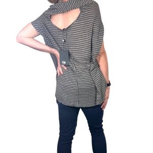 Uniq Draped Open Back Striped High Low Top w/Pockets MD NWT